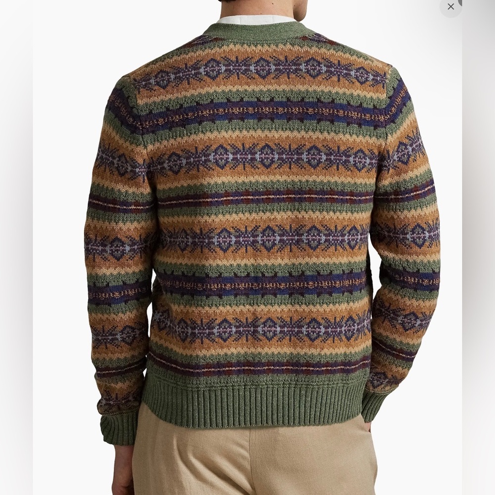Fair Isle Cotton Blend Cardigan, Men, Size L - Picture 8 of 13